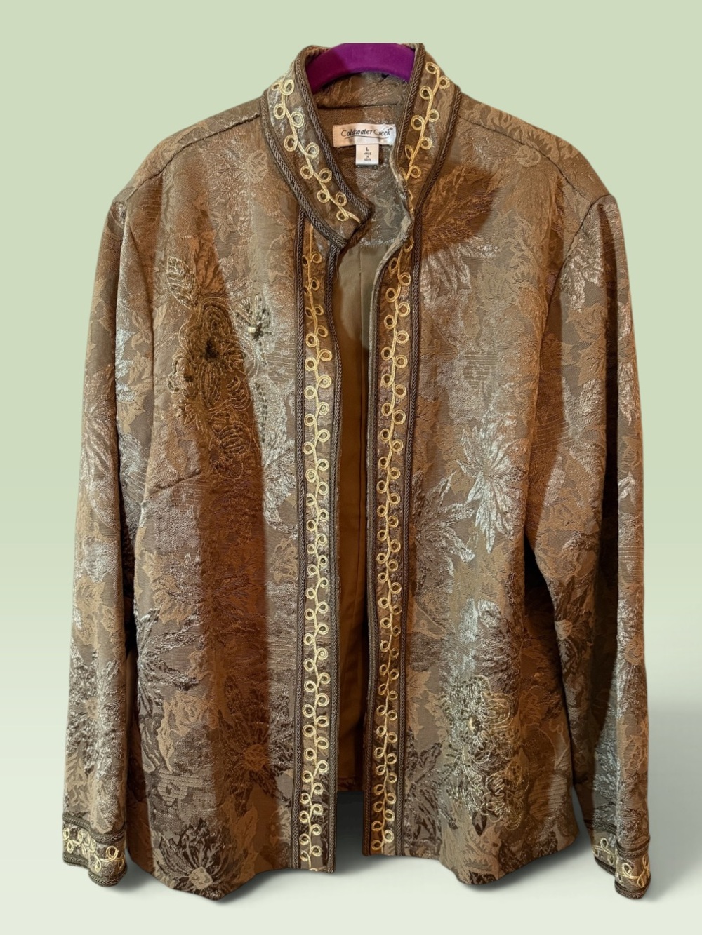 Coldwater Creek Bronze Embroidered Mandarin-Style Jacket
